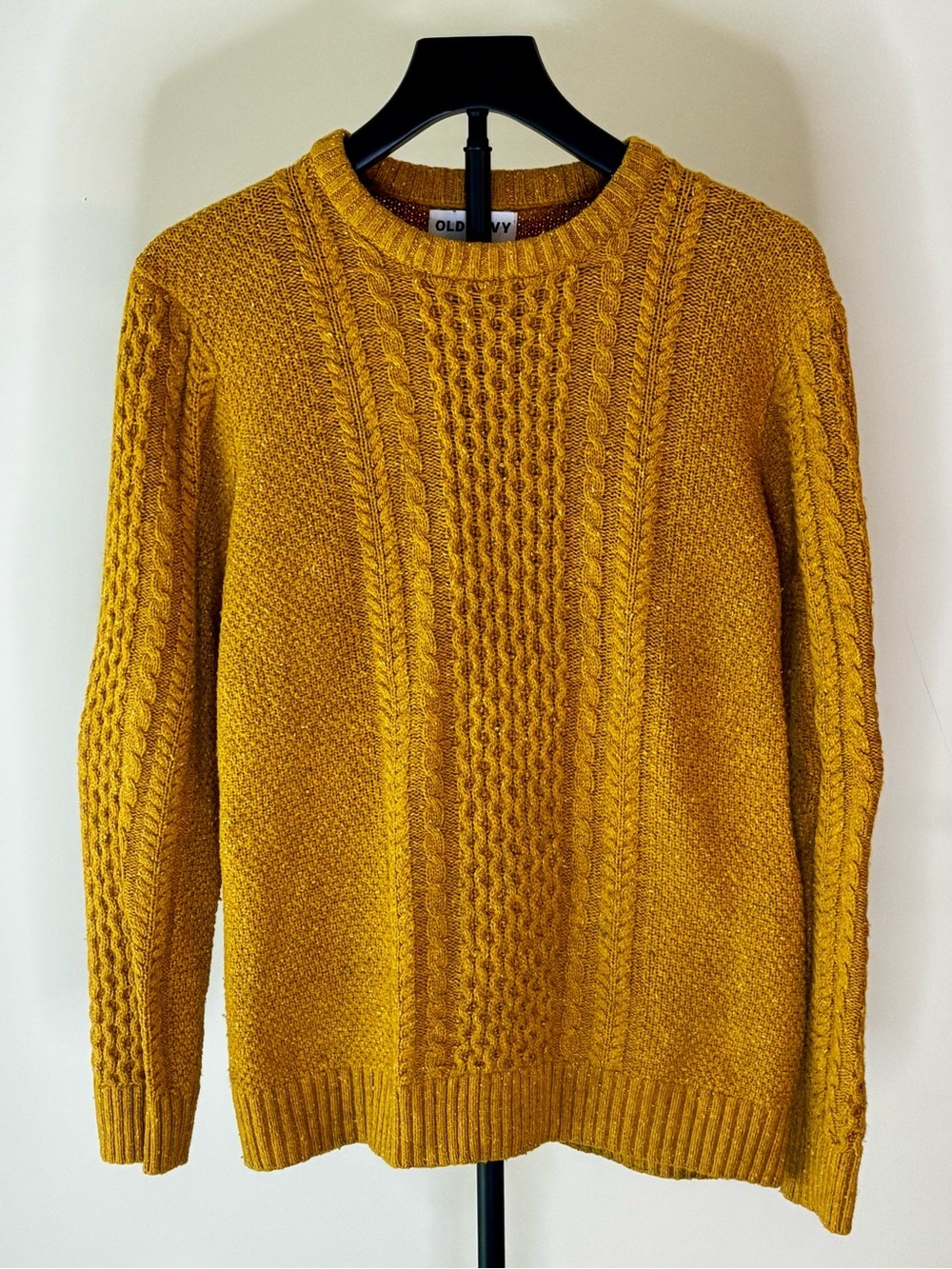 Old Navy Mustard Yellow Cable Knit Crewneck Sweater | Golden Honey Fall Pullover - Picture 2 of 5